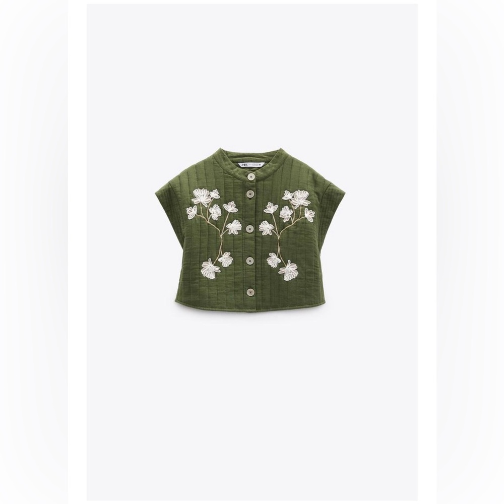 Zara Green Embroidered Quilted Vest - Picture 2 of 3